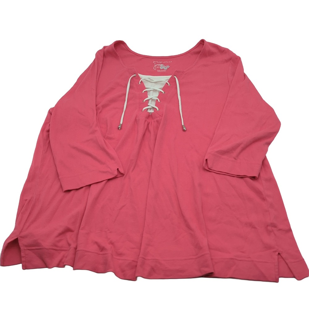 Just My Size Womens 3X Dazzle Pink Lace Up V-Neck 3/4 Sleeve Cotton Tunic J115